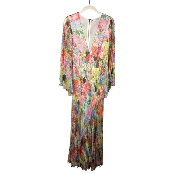 Alice + Olivia Bennet Floral Pleated Wide Leg Jumpsuit In Don Floral Women's 10 - Picture 2 of 12